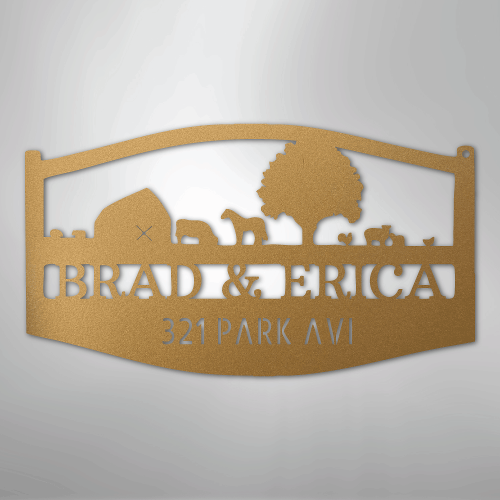 Personalized Farm Scene Sign Gold