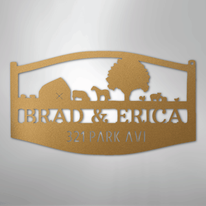 Personalized Farm Scene Sign Gold