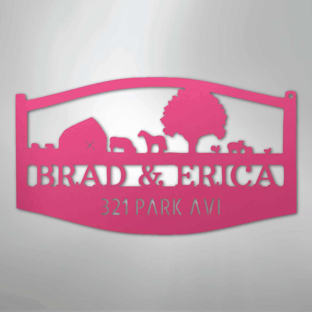 Personalized Farm Scene Sign Pink