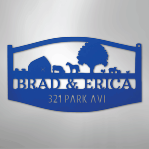 Personalized Farm Scene Sign Blue