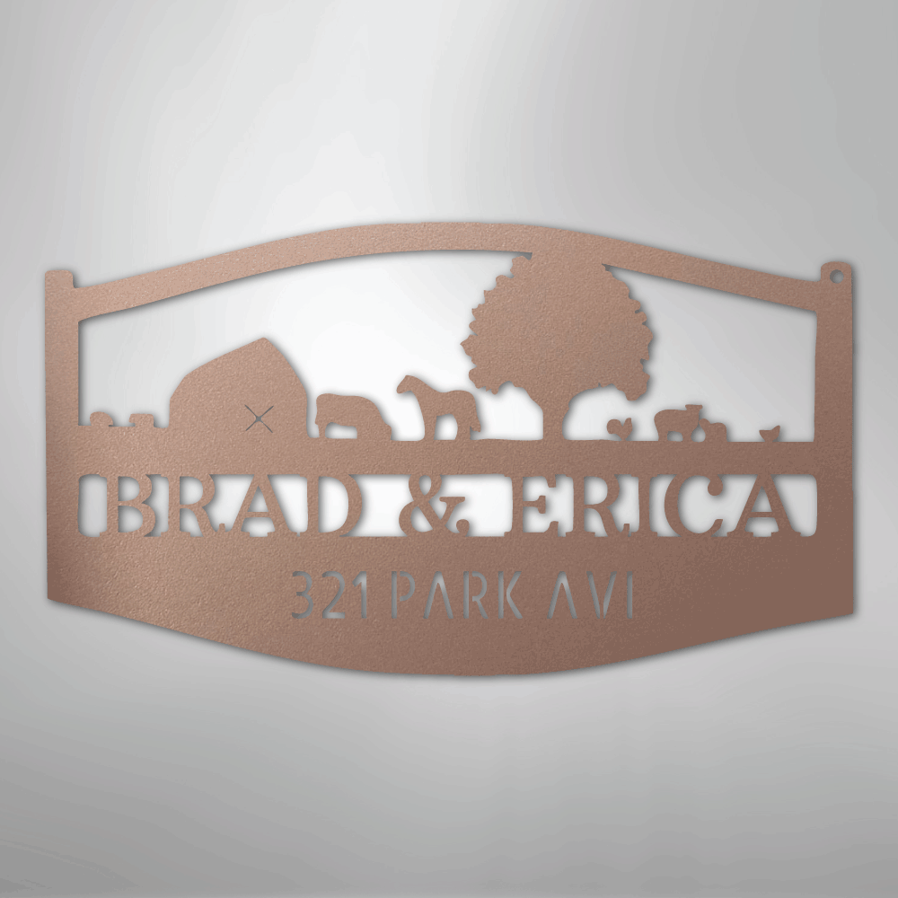 Personalized Farm Scene Sign Rose Color
