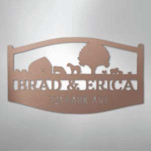 Personalized Farm Scene Sign Rose Color