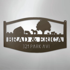 Personalized Farm Scene Sign Brown
