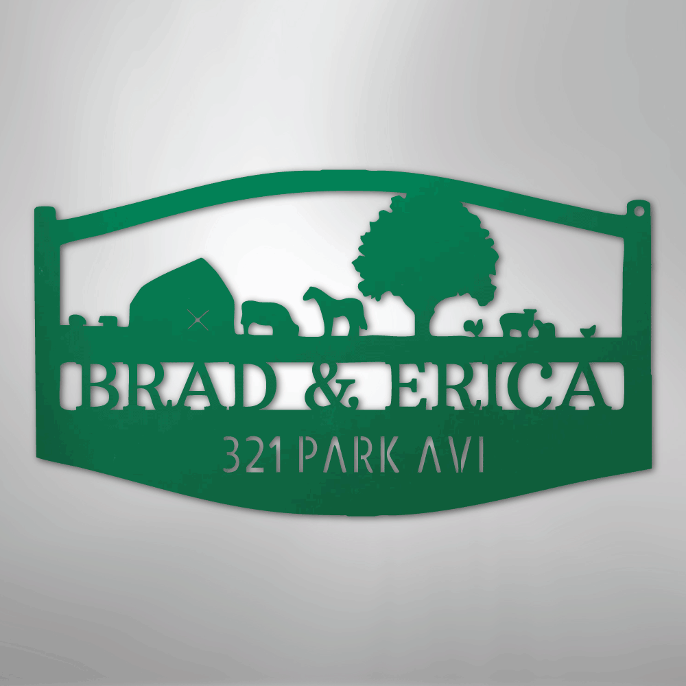 Green Personalized Farm Scene Sign