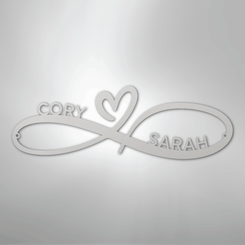 Personalized Infinity Heart Metal Sign white
