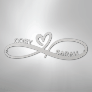 Personalized Infinity Heart Metal Sign white