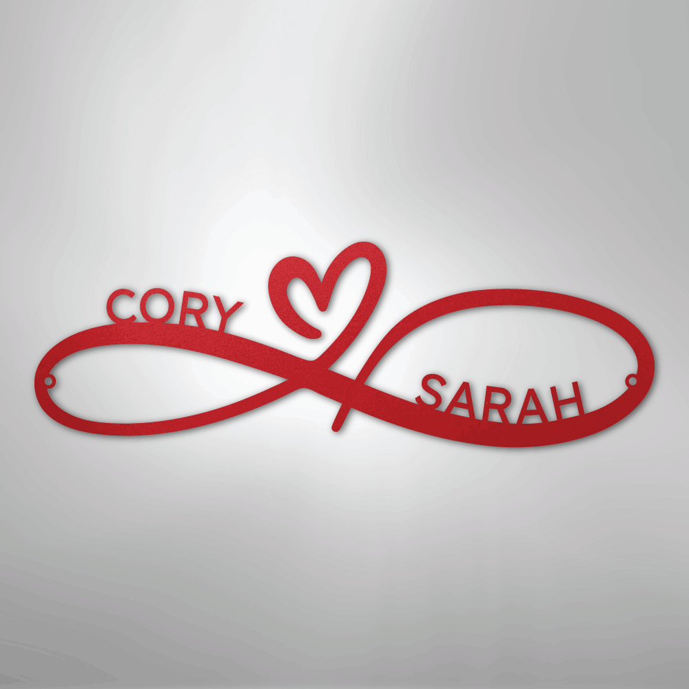 Personalized Infinity Heart Metal Sign red