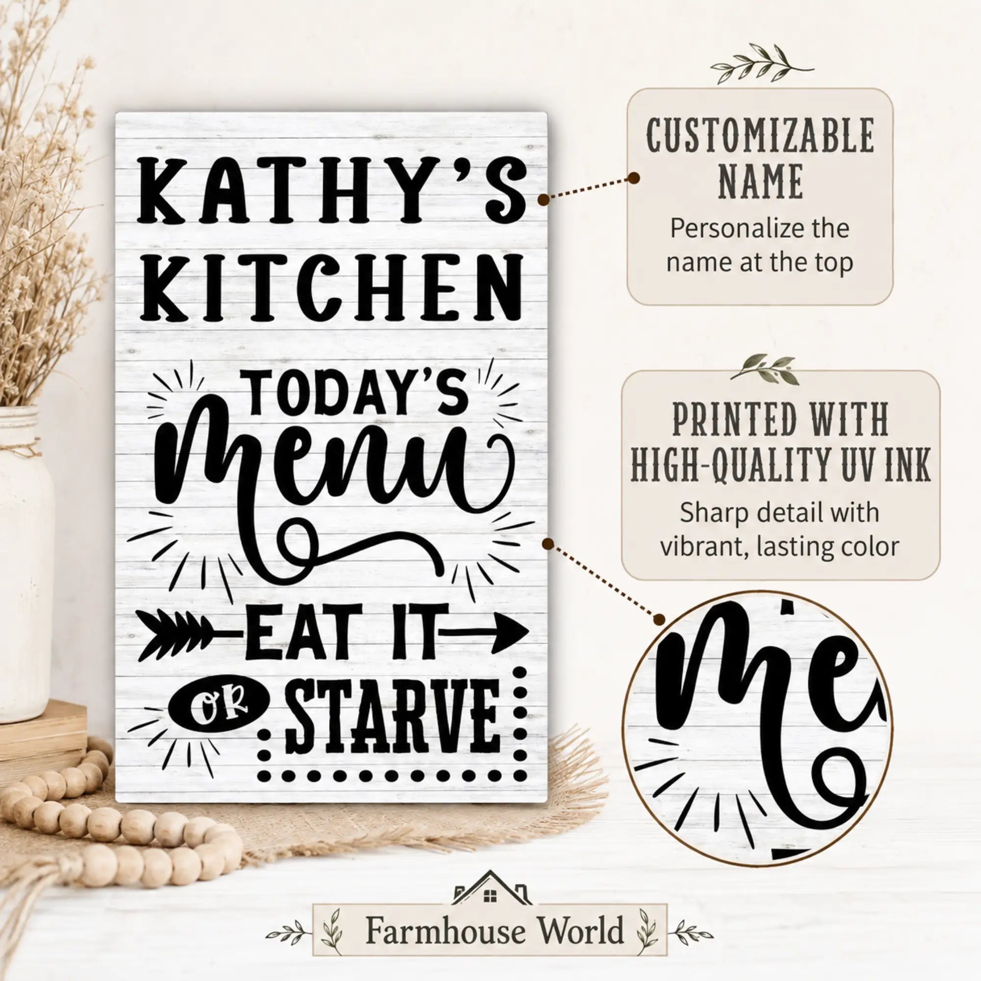 Personalized Kitchen Sign - Eat it or Starve | Farmhouse World