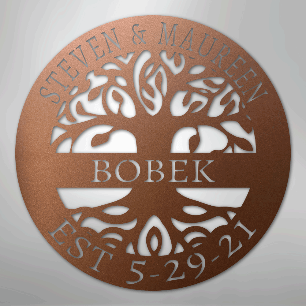 Custom metal family sign with Tree of Life design for home decor