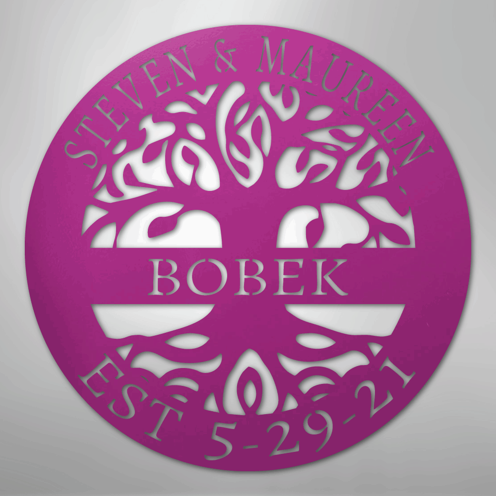Outdoor safe custom family name sign with Tree of Life artwork