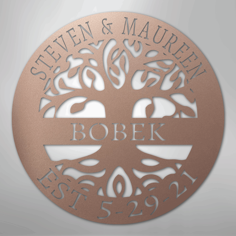 Custom wedding gift metal sign with family name and Tree of Life