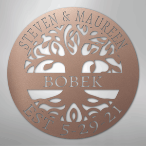 Custom wedding gift metal sign with family name and Tree of Life