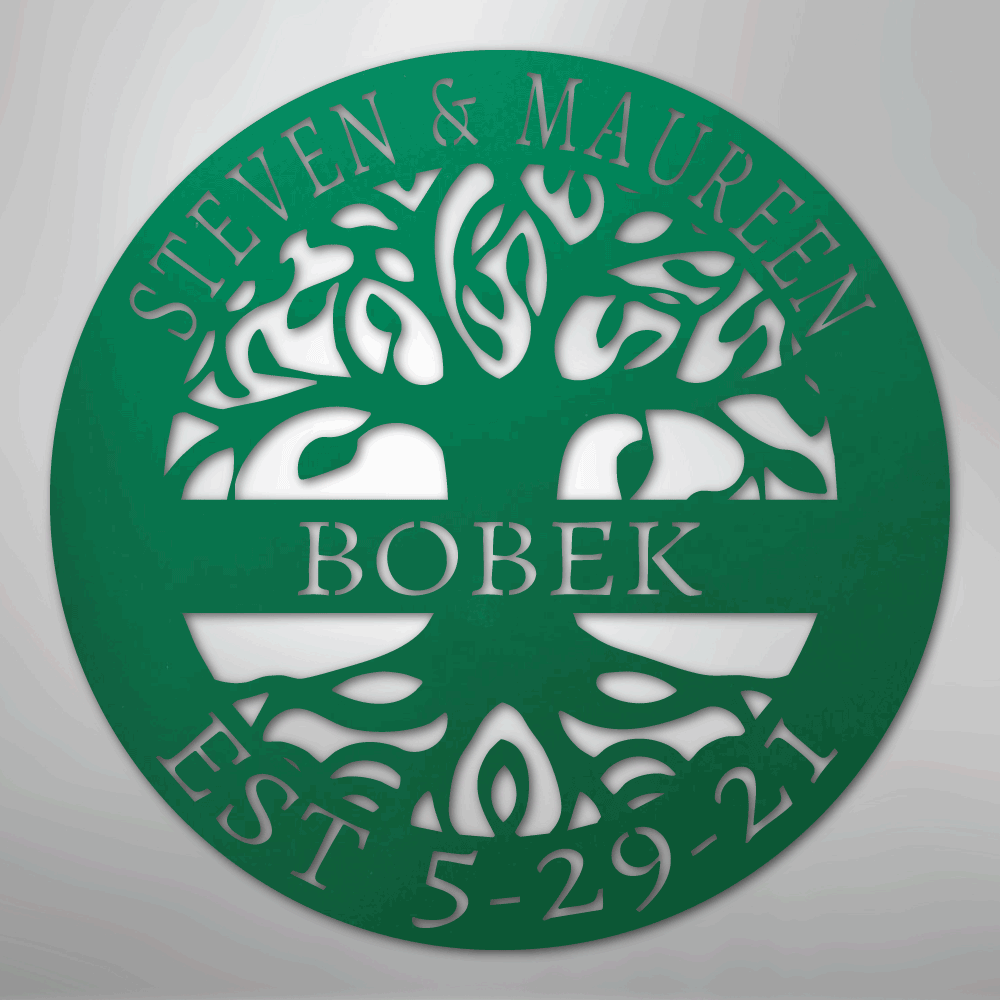 Personalized Tree of Life family name sign with custom established date Green