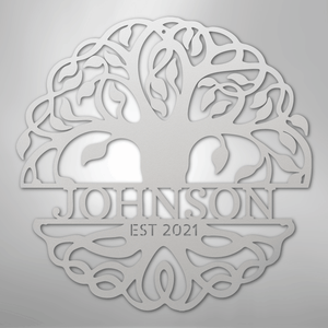Personalized Decorative metal wall art with a tree on a silver background
