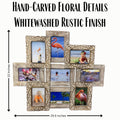 hand-carved wooden 9 photo collage frame with whitewashed finish