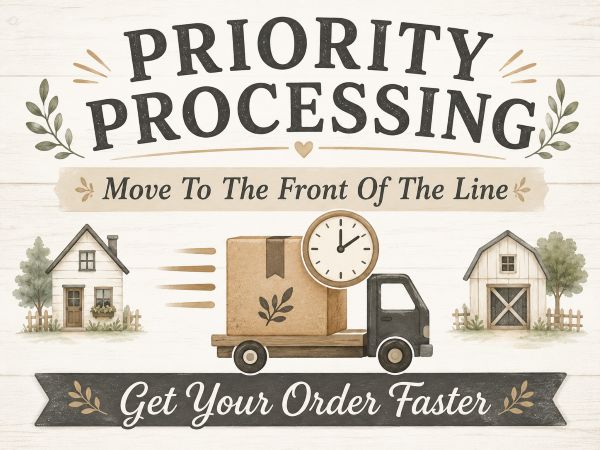 Priority Processing with a truck, clock, and houses illustration.