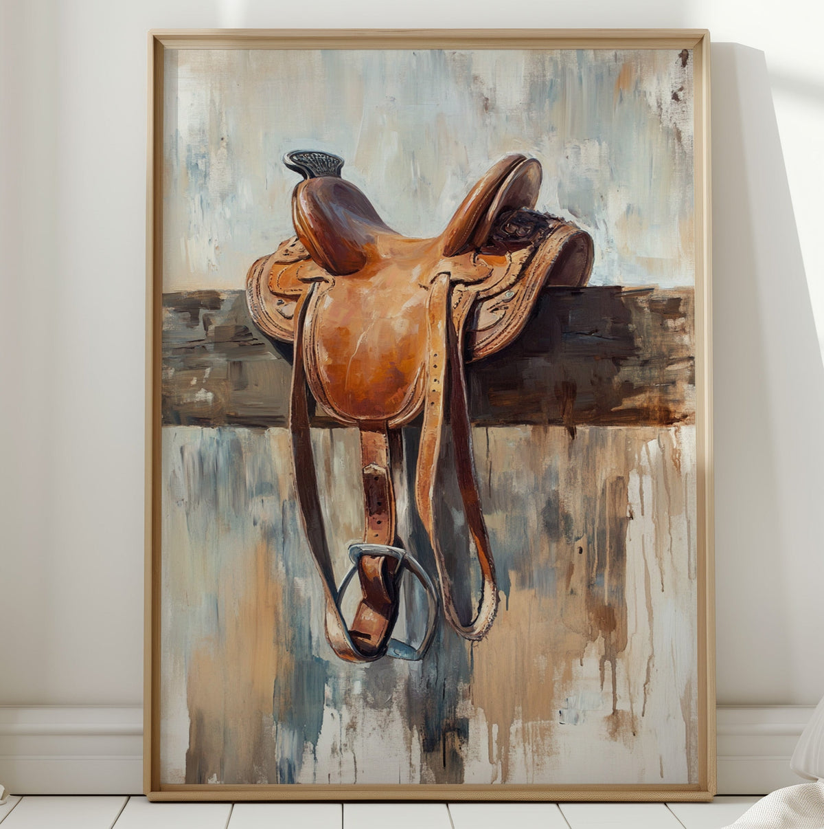Resting Leather | Western Saddle on Fence Painting | Western Wall Art | Farmhouse World