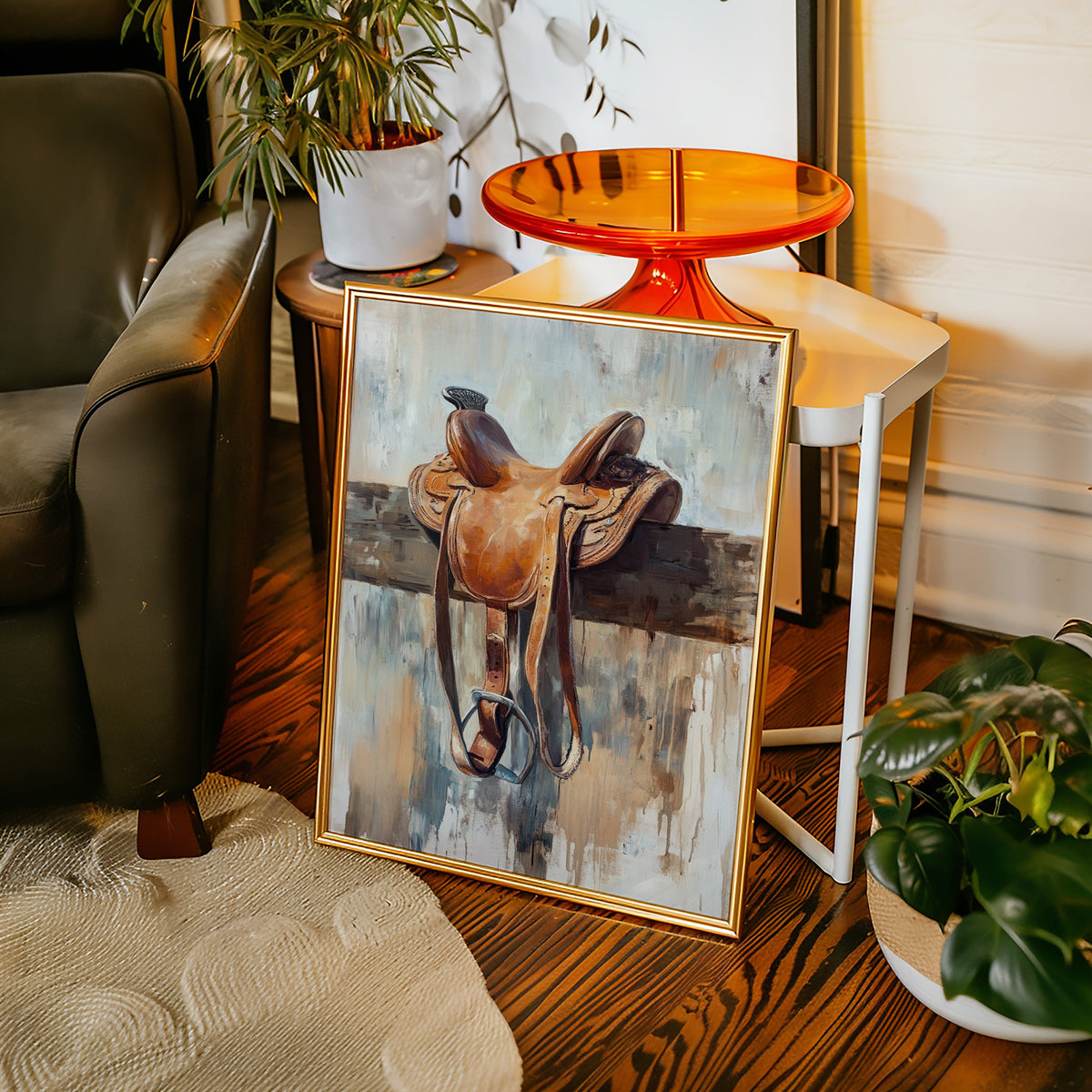 Resting Leather | Western Saddle on Fence Painting | Western Wall Art | Farmhouse World