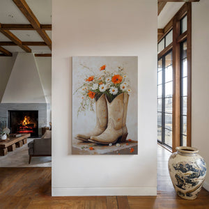 Rustic Western Charm  |  Cowboy Boots & Wildflowers Wall Art | Farmhouse World