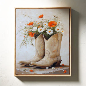 Rustic Western Charm  |  Cowboy Boots & Wildflowers Wall Art | Farmhouse World