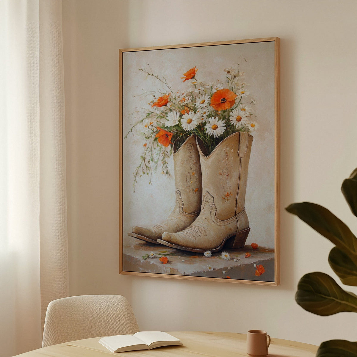Rustic Western Charm  |  Cowboy Boots & Wildflowers Wall Art | Farmhouse World