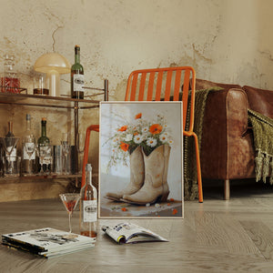Rustic Western Charm  |  Cowboy Boots & Wildflowers Wall Art | Farmhouse World