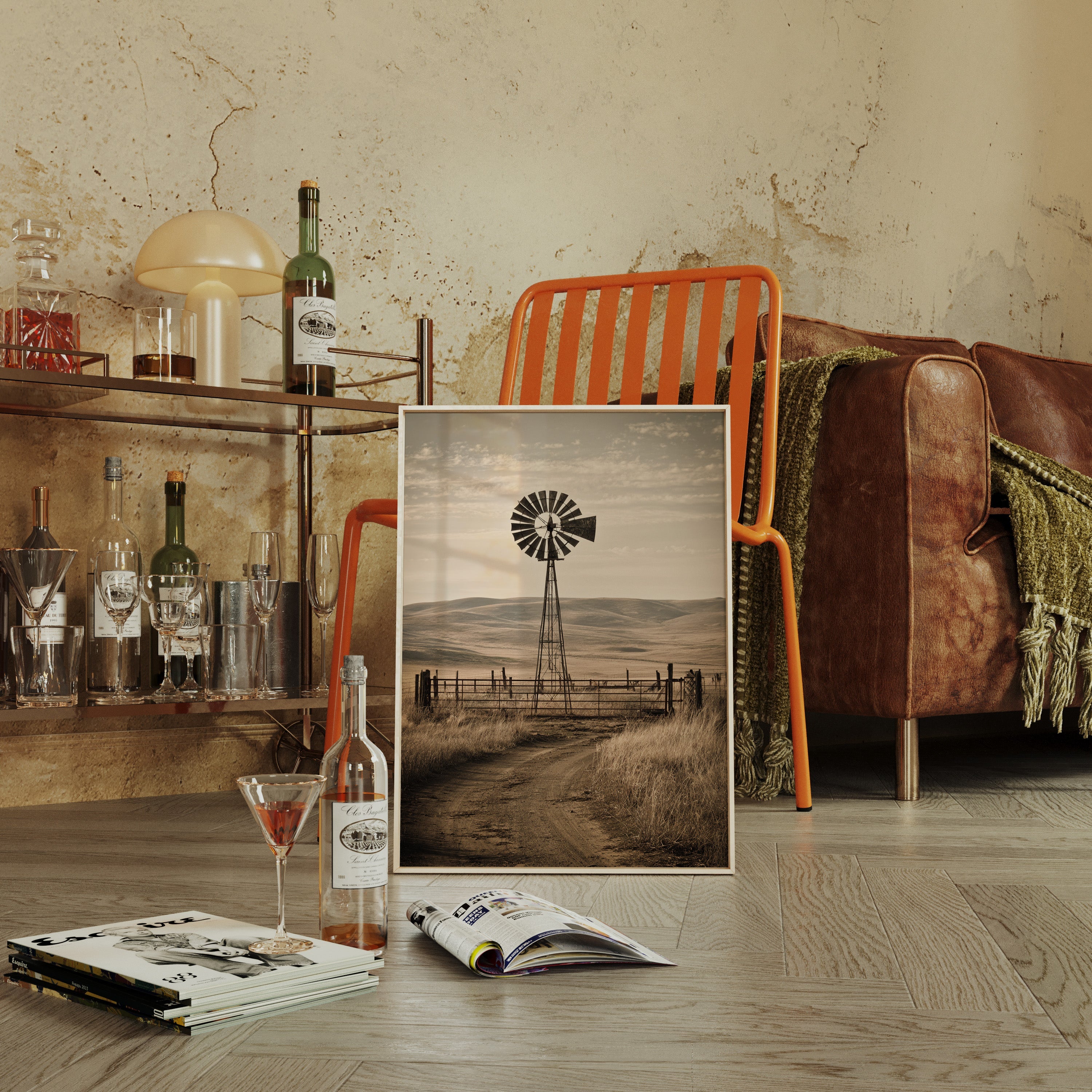 sepia windmill framed canvas for rustic home decor