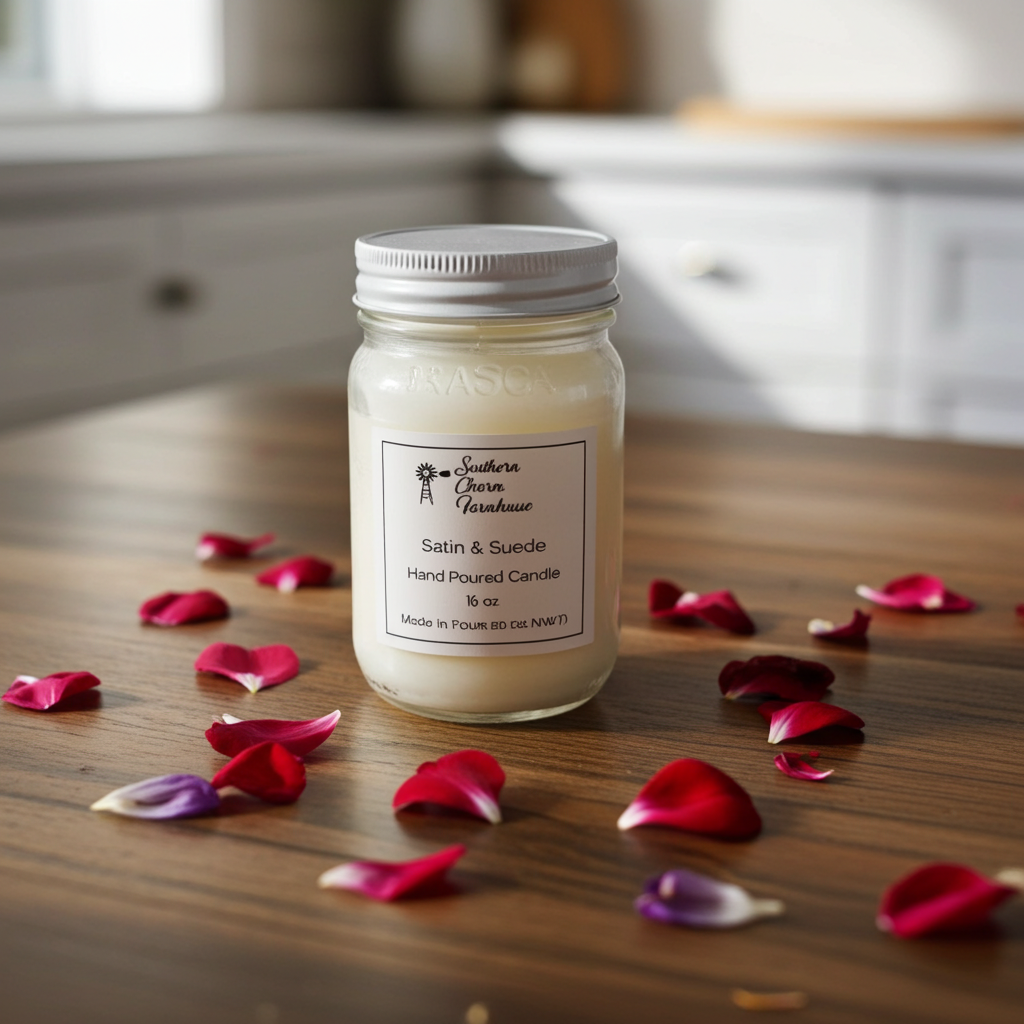 Satin & Suede Candle & Wax Melt | Jasmine & Woods | Farmhouse World