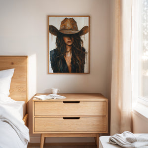 western woman portrait print for cowgirl bedroom