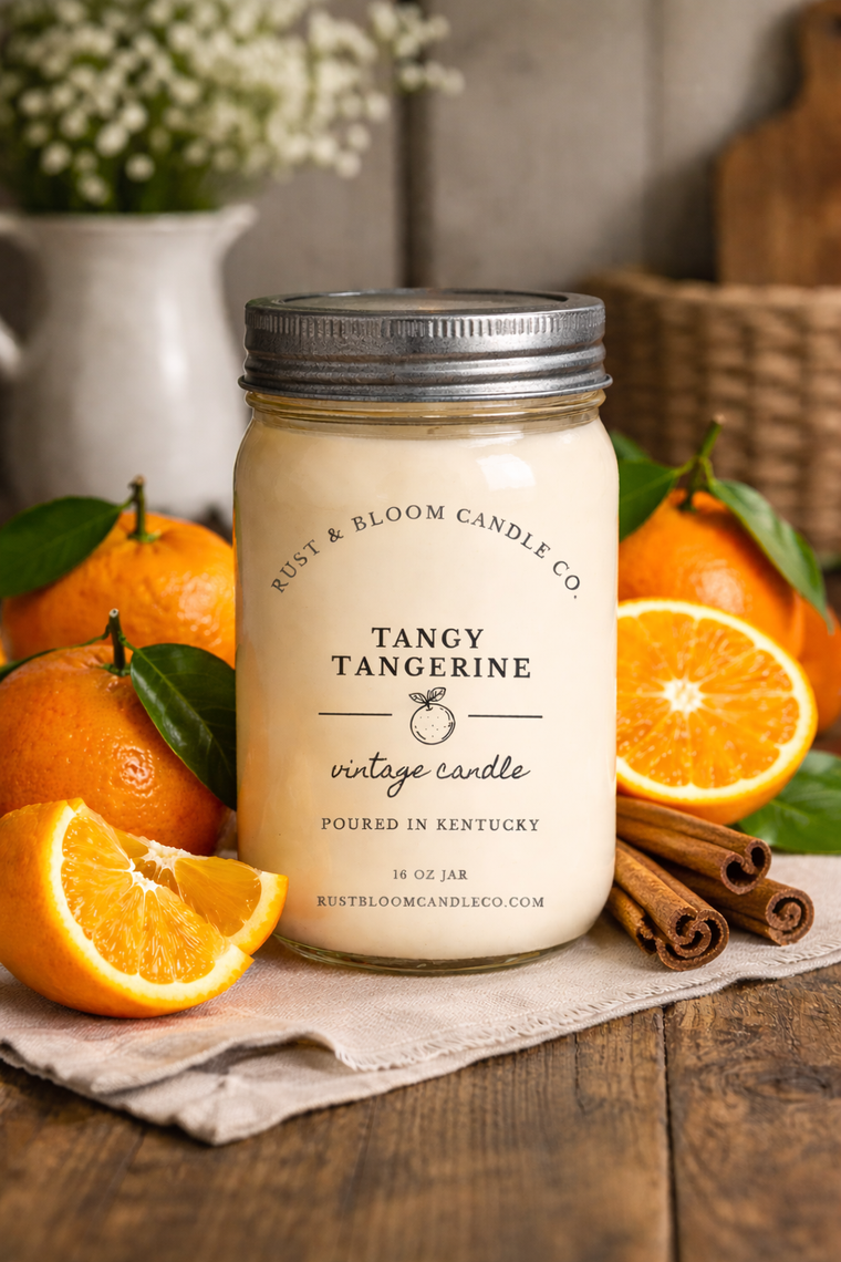 tangy tangerine soy candle farmhouse decor
