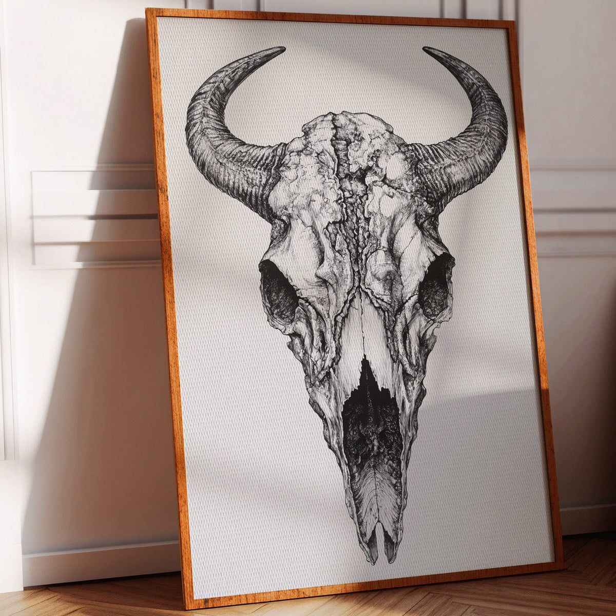 Western Bison Skull | Black Ink Rustic Wall Art | Farmhouse World