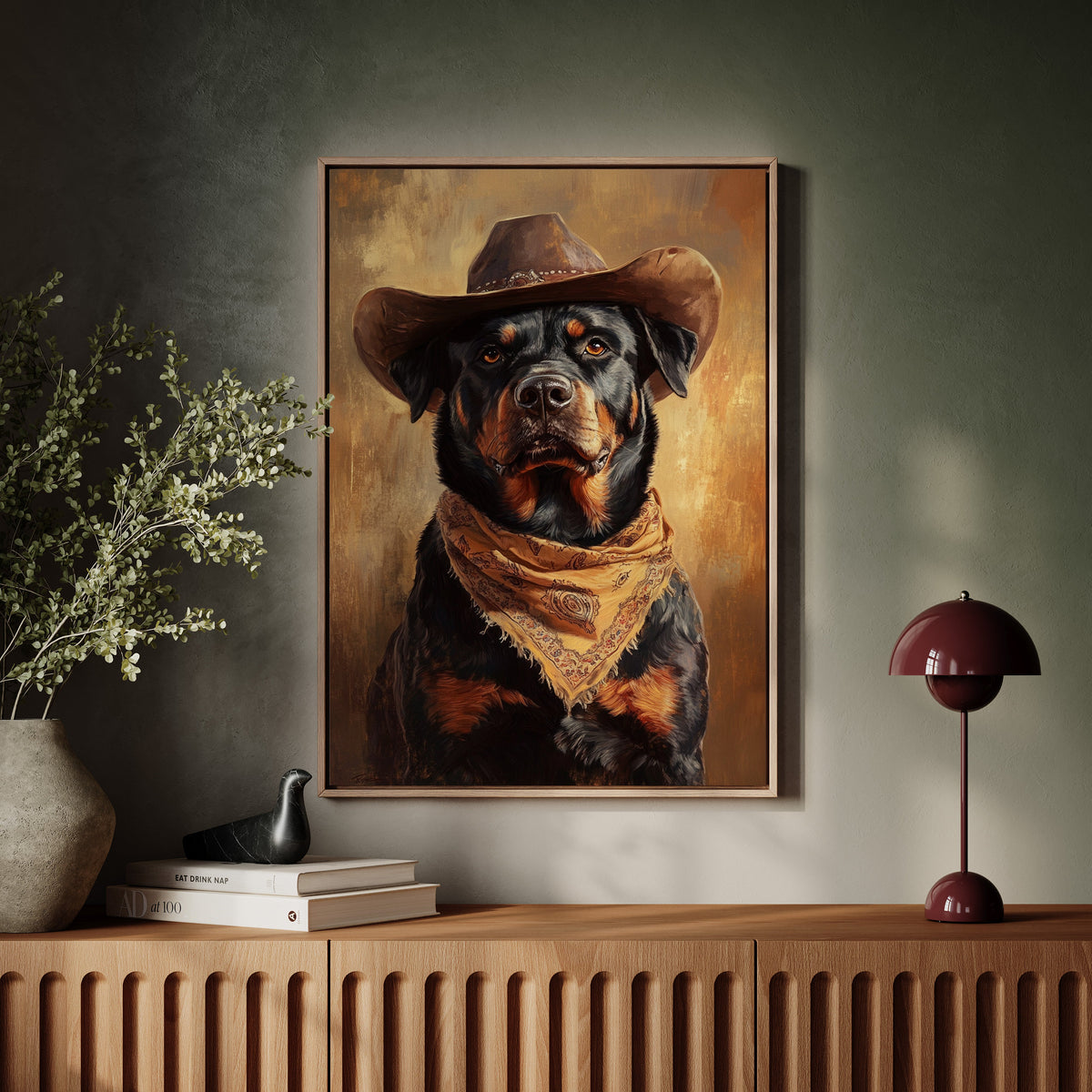 Western Cowboy Rottweiler Print  |  Rustic Wild West Dog Art | Farmhouse World