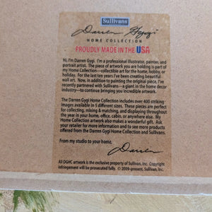 Card with text about Darren Gygi Home Collection and Sullivans, featuring a signature and branding.