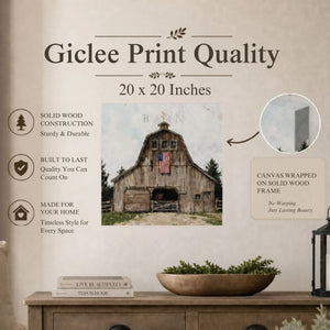 Giclee print of a barn with giclee print quality details on a wall.
