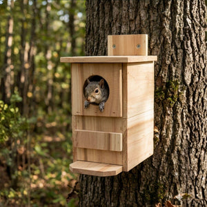 Cedar Squirrel House for Backyard, Handmade Wooden Nesting Box, Outdoor Wildlife Habitat, Tree Mounted Squirrel Shelter