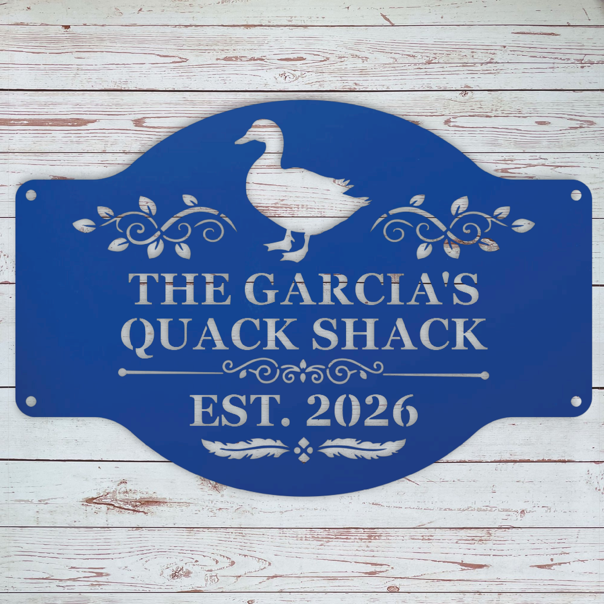 Blue Personalized duck owner gift with farm name and established year