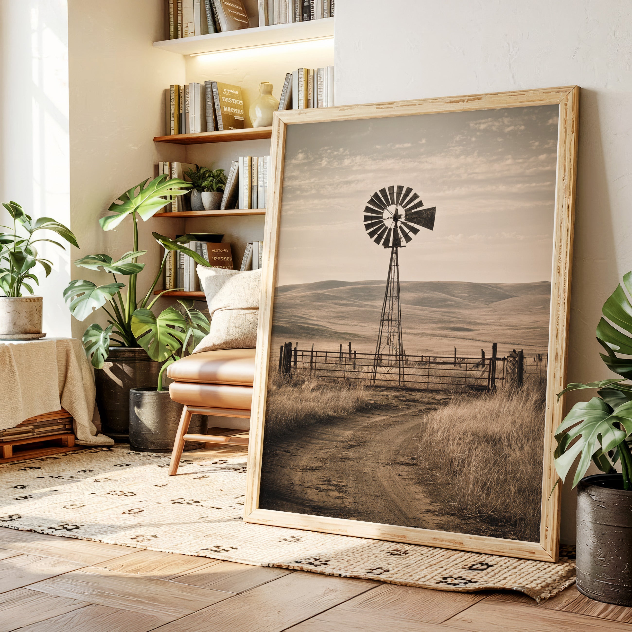 vintage countryside windmill wall art