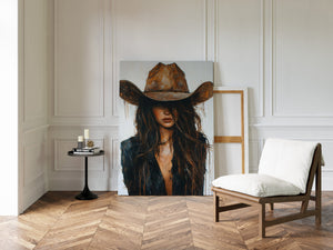 southwestern wall decor with bold cowgirl portrait