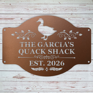 Custom metal duck house sign made from powder coated 16-gauge steel
