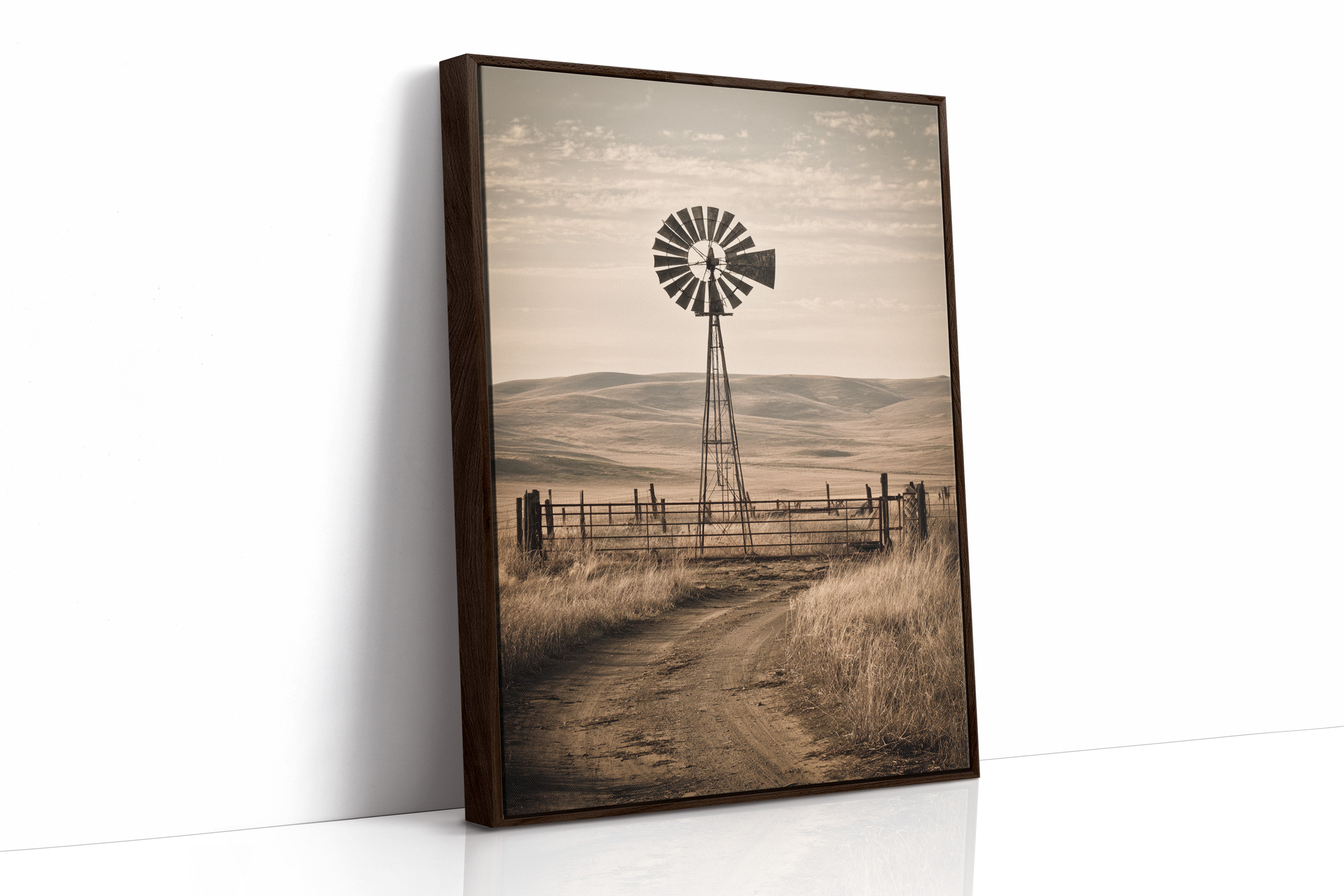 country farmhouse wall decor with vintage windmill