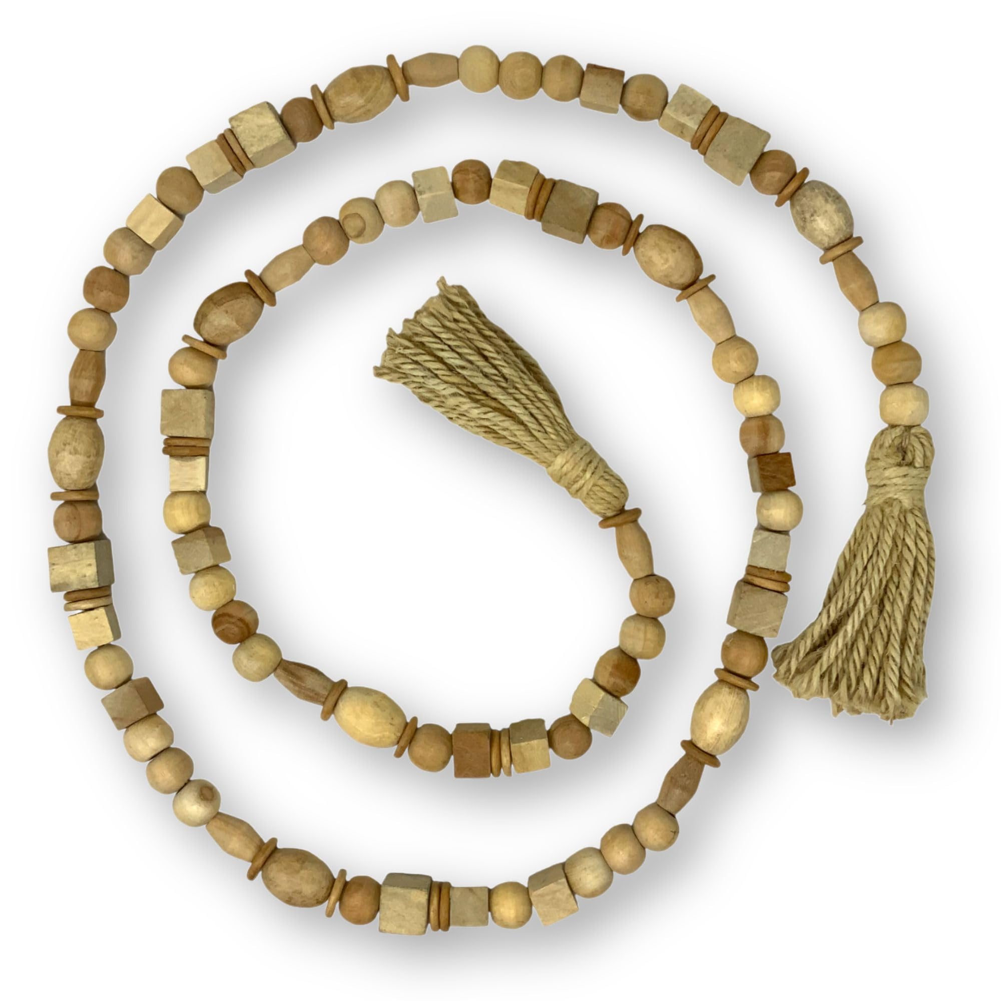 Neutral bead garland for fall and Christmas decorating