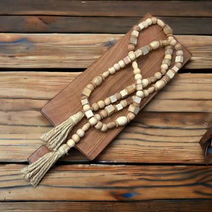 wooded bead garland for tiered tray decor