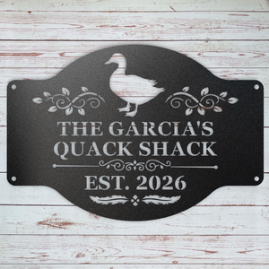 Personalized duck coop sign with custom family name and Quack Shack wording