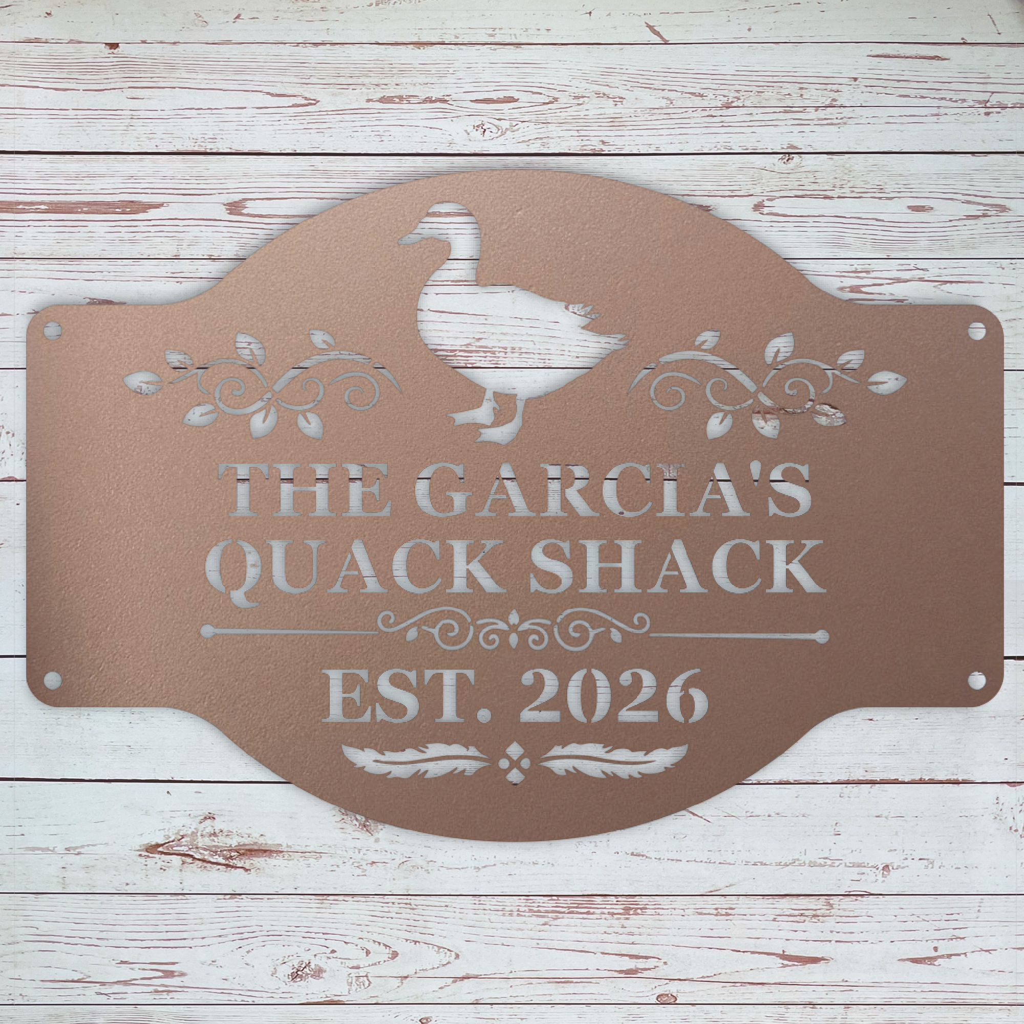 Personalized backyard duck decor in powder coated steel