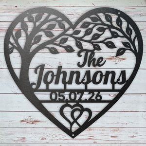 Personalized family name heart sign with custom last name and special date