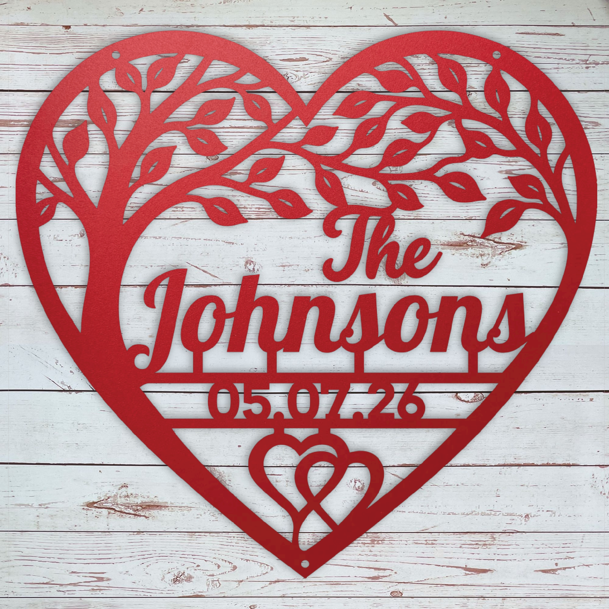 Red Personalized family name metal sign for a custom housewarming gift