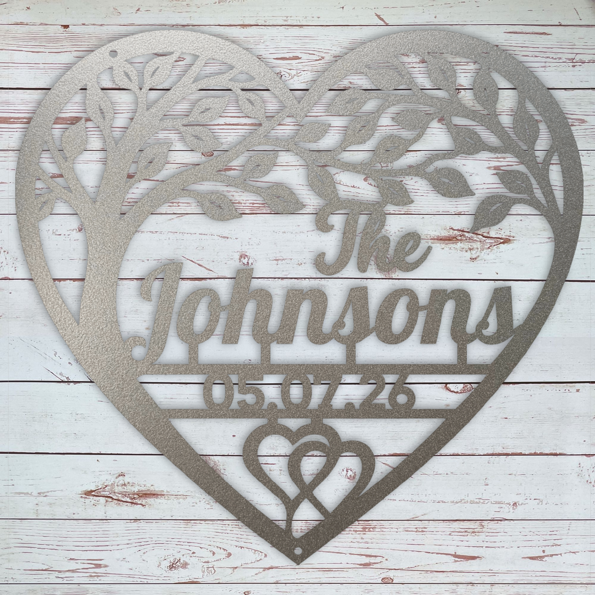 Personalized metal family sign with last name and wedding date