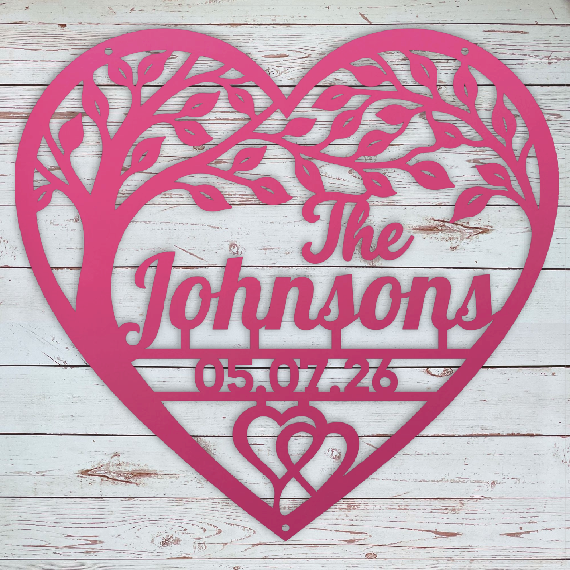 Pink Personalized metal family sign with last name and wedding date