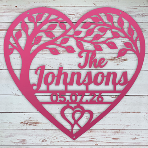 Pink Personalized metal family sign with last name and wedding date