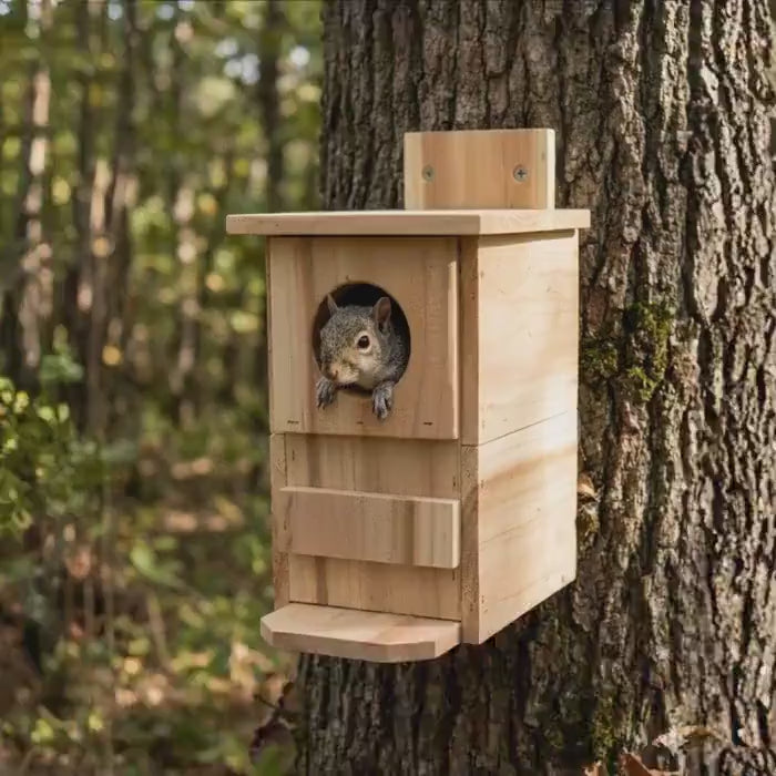 Cedar Squirrel House for Backyard, Handmade Wooden Nesting Box, Outdoor Wildlife Habitat, Tree Mounted Squirrel Shelter